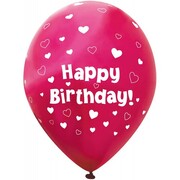 Fuchsia Hot Pink Happy Birthday Hearts Latex Balloons 28cm Pk 6
