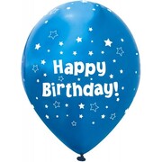 Royal Blue Happy Birthday Stars Latex Balloons 28cm Pk 6