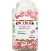 Pink Stripe Strawberry Flavour Ball Lollipops 360g (Pk 24)