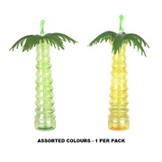 Yellow or Green Plastic Palm Tree Cup & Straw Hawaiian Reusable Pk 1