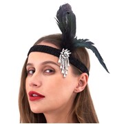 1920s Black Jewelled Feather Flapper Headband
