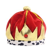 Plush Soft Royal King Crown | Red Velvet Costume Crown with Gold Trim & Gem Accent