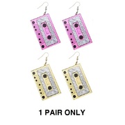 Pink or Gold 1980's Cassette Tape Earrings (1 Pair)