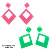 80s Neon Geometric Earrings 1 Pair | Pink or Green Retro Costume Jewellery