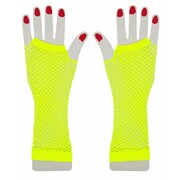 Neon Yellow Fishnet Gloves Long Fingerless 1 Pair 1980s Costume Festival Accessories