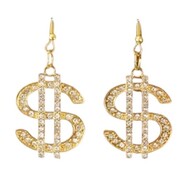 Gold Bling Dollar Signs Earrings 1 Pair
