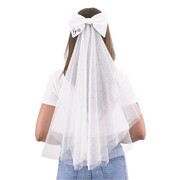White Bride Bow Hair Clip with Veil Hens Party