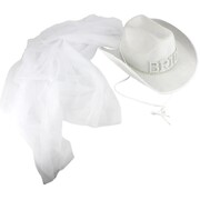 White Bride Cowgirl Hat with Veil Hens Night Cowboy