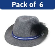 Oktoberfest German Grey Trenker Hat Pack of 6 │ Bavarian Felt Hat with Feather Adult Costume Accessory