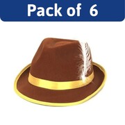 Oktoberfest German Brown Trenker Hat Pack of 6 │ Bavarian Felt Hat with Feather Adult Costume Accessory