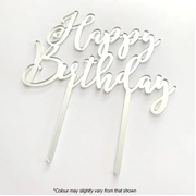 Silver Acrylic Happy Birthday Cake Topper
