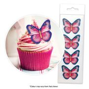 Edible Pink & Purple Butterflies Cake Topper Wafers (Pk 16)