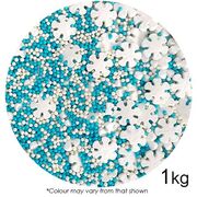 Edible Blue/White Snowflake 100s & 1000s Cake Sprinkles (1kg)