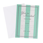 Mint Green & White Striped Party Invitations & Envelopes Pk 6