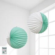 Mint Green & White Paper Accordion Lantern 25cm (Pk 2)