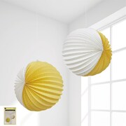 Yellow & White Paper Accordion Lantern 25cm (Pk 2)