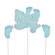 Blue & Silver It's A Boy Cake Topper Set Pk 3
