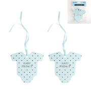 Light Blue Onesie Gift Tags w- Ties Baby Prince Pk 12