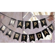 Black & Gold Happy Birthday Bunting Banner Pk 1