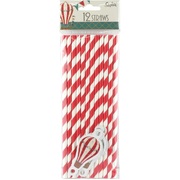 Vintage Hot Air Balloon Red & White Paper Straws (Pk 12)
