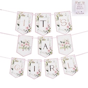 Pink Floral Its A Girl Baby Shower Bunting Banner (2.2m)