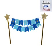 Blue & Gold Happy Birthday Bunting Banner Cake Topper (Pk 1)