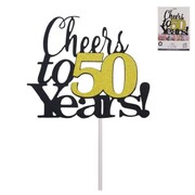 Black & Gold Cheers To 50 Years Cake Topper