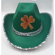 St. Patrick's Day Green Cowboy Hat with Gold Shamrock & Silver Trim Pk 1
