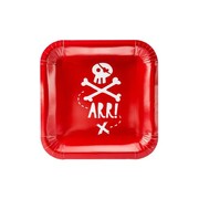 Red Pirate Party 8in Square Paper Plates Pk 6