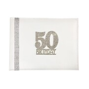 50th Birthday White Faux Leather Diamantes Guest Book