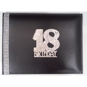 18th Birthday Black Leather Guest Book with Diamantes Pk 1