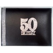 50th Birthday Black Leather Guest Book with Diamantes Pk 1