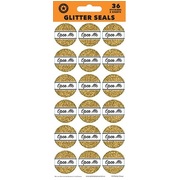 Gold Glitter & Black Open Me Stickers Seals (Pk 36)