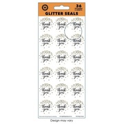 Gold Glitter & Black Thank You Stickers Seals (Pk 36)