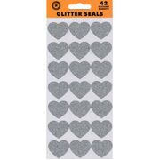 Silver Glitter Heart Seals (42 Seals)