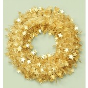 Gold Christmas Tinsel Wreath with Stars (45cm) Pk 1