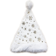 White Plush Gold Snowflake Christmas Santa Hat