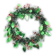 Green & Red Christmas Wreath With Tinsel Berries 33cm (Pk 1)
