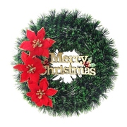 Green Merry Christmas Wreath with Red Poinsettia 37cm