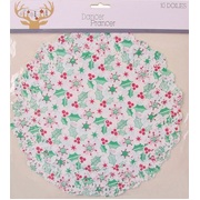 Round Paper Christmas Mistletoe Doilies 26cm (Pk 10)