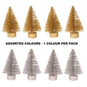 Silver or Gold Mini Glitter Christmas Tree Decorations 8cm Pk 4