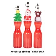 Assorted Reusable Christmas Drink Bottle with Straw 500ml Pk 1