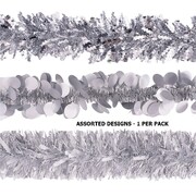 Christmas Assorted Silver Tinsel Decoration 2m Pk 1