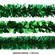Christmas Assorted Green Tinsel Decoration 2m Pk 1