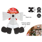 Silver Glitter Santa Bow with Feet Decoration
