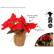 Christmas Poinsettia with Gold Trim Decoration 25cm (Pk 1)