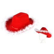 Christmas Red Felt Cowboy Hat with White Fur Trim