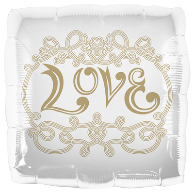 Love White and Gold Square 18in Foil Balloon Pk 1