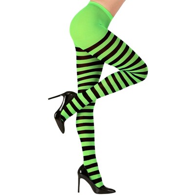 Black & Green Striped Pantihose Tights 70 Denier - Halloween Costume