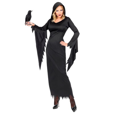 Adult Gothic Queen Hooded Halloween Costume Large - Tattered Black Dress